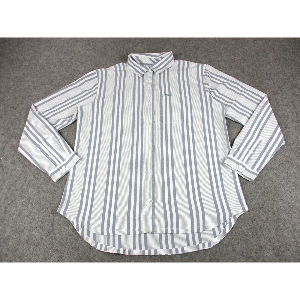 Columbia Shirt Womens Medium White PFG Striped Long Sleeve Button Up Fishing Top